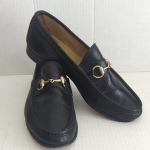 Gucci Black Leather Loafers with Gold Detail